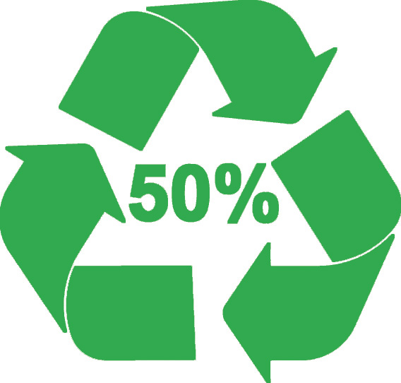 Bronmateriaal: Vervaardigd voor 50% uit gerecyclede materialen